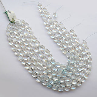 Natural Blue Topaz Smooth Oval Tumble Beads, Blue Topaz White Real Topaz Oval Beads, 12mm To 19mm Each, 8 Inch/16 Inch Strand, GDS2039