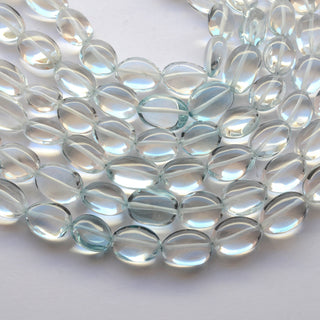 Natural Blue Topaz Smooth Oval Tumble Beads, Blue Topaz White Real Topaz Oval Beads, 12mm To 19mm Each, 8 Inch/16 Inch Strand, GDS2039