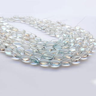 Natural Blue Topaz Smooth Oval Tumble Beads, Blue Topaz White Real Topaz Oval Beads, 12mm To 19mm Each, 8 Inch/16 Inch Strand, GDS2039