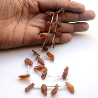 Natural Raw Hessonite Garnet Stick Beads, 12mm to 18mm Approx Side Drilled Rough Hessonite Stick, Sold As 14 Inch Strand, GDS2041