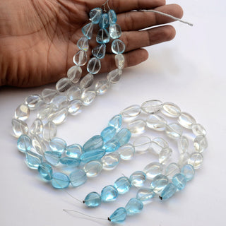 Natural Blue Topaz White Topaz Gemstone Smooth Oval Tumble Beads, Real Topaz Oval Beads, 14mm To 20mm Each, 8 Inch/16 Inch Strand, GDS2038