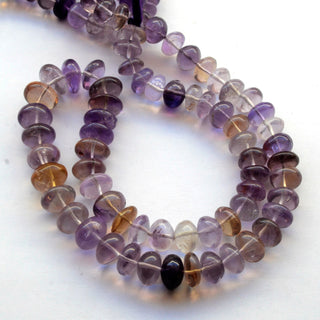 Natural Ametrine Plain Smooth Rondelle Beads, 10mm to 12mm Ametrine Loose Gemstone beads, Sold As 9 Inch/18 Inch Strand, GDS2051