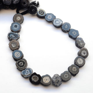 Natural Solar Quartz Drilled Beads, 12mm/18mm/20mm to 22mm Black Treated Solar Quartz Beads, 12 Inch Strand, Solar Quartz Jewelry, GDS2044