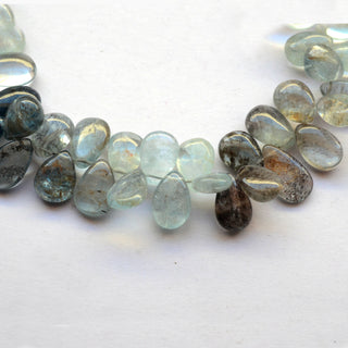 Moss Aquamarine Pear Shaped Smooth Briolettes Beads, 8mm to 10mm/9mm to 12mm Natural Moss Aquamarine Loose Gemstones, 9 Inch Strand, GDS2063