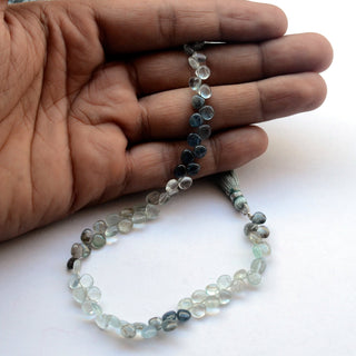 Moss Aquamarine Heart Shaped Smooth Briolettes Beads, 5mm Natural Moss Aquamarine Loose Gemstones, 9 Inch Strand, GDS2065