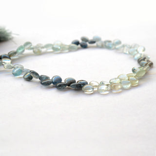 Moss Aquamarine Heart Shaped Smooth Briolettes Beads, 5mm Natural Moss Aquamarine Loose Gemstones, 9 Inch Strand, GDS2065