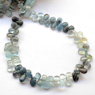 Moss Aquamarine Pear Shaped Smooth Briolettes Beads, 7mm to 8mm Natural Moss Aquamarine Loose Gemstones, 9 Inch Strand, GDS2066