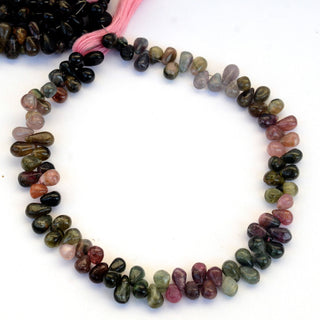 Multi Tourmaline Drop Shaped Smooth Briolette Beads, 5mm to 7mm/7mm to 9mm Green/Pink Tourmaline Beads, Sold As 10 Inch Strand, GDS2074