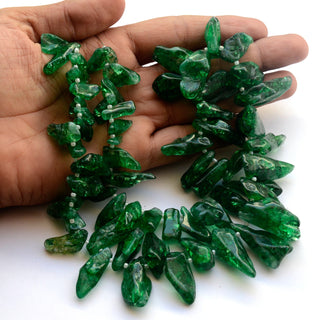 Green Coated Natural Raw Quartz Crystal Beads, 13mm to 37mm Coated Crystal Rough Beads, Sold As 11 Inch/22 Inch Strand, GDS2034