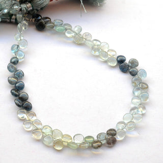 Moss Aquamarine Heart Shaped Smooth Briolettes Beads, 5mm Natural Moss Aquamarine Loose Gemstones, 9 Inch Strand, GDS2065
