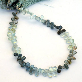 Moss Aquamarine Pear Shaped Smooth Briolettes Beads, 5mm to 7mm Small Natural Moss Aquamarine Loose Gemstones, 9 Inch Strand, GDS2067