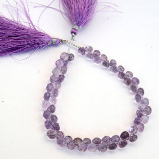 Natural Pink Amethyst Onion Shaped Faceted Briolette Beads, 6mm/7mm Loose Pink Amethyst Gemstone Beads, Sold As 8 Inch Strand, GDS2071