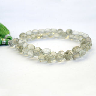 Natural Green Amethyst Onion Shaped Faceted Briolette Beads, 7mm/8mm Loose Gemstone Beads, Sold As 8 Inch Strand, GDS2070