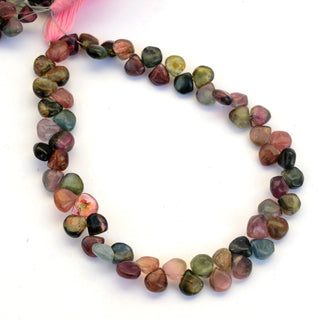 Multi Tourmaline Heart Shaped Smooth Briolette Beads, 6mm Green/Pink Tourmaline Briolettes Beads, Sold As 8 Inch Strand, GDS2073