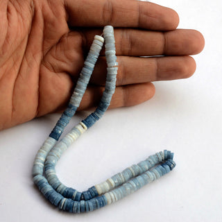 Natural Peruvian Blue Opal Shaded Faceted Tyre Rondelle Beads, 7mm Blue Opal Heishi Loose Gemstone Beads, 8 Inch/16 Inch Strand, GDS2084