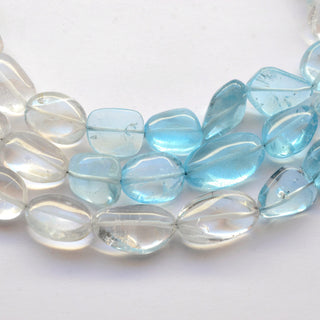 Natural Blue Topaz White Topaz Gemstone Smooth Oval Tumble Beads, Real Topaz Oval Beads, 14mm To 20mm Each, 8 Inch/16 Inch Strand, GDS2038