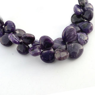 Charoite Heart Shaped Briolette Beads, 7mm to 13mm Charoite Smooth Loose Gemstone Beads, Sold As 3.5 Inch /7 Inch Strand, GDS2089
