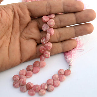 Natural Rhodochrosite Smooth Heart Briolette Beads, 8mm/9mm/10mm Pink Rhodochrosite Gemstone Beads, Sold As 8 & 4 Inch Strand, GDS2094