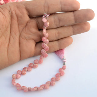 Natural Rhodochrosite Smooth Heart Shaped Briolette Beads, 7mm Pink Rhodochrosite Gemstone Beads, Sold As 8 Inch Strand, GDS2096