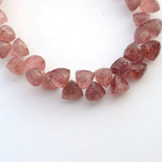 Natural Pink Strawberry Quartz Faceted Teardrop Briolette Beads, 9mm to 10mm Strawberry Quartz Gemstone Beads, 8 & 4 Inch Strand, GDS2103