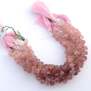 Pink Natural Strawberry Quartz Faceted Trillion Shaped Briolette Beads, 7mm to 7.5mm Strawberry Quartz Gemstone, 8 & 4 Inch Strand, GDS2105