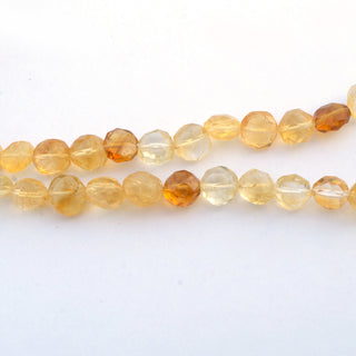 Natural Citrine Shaded Yellow Round Button Beads, 6mm/7mm/8-9mm Faceted Citrine Straight Drill Gemstone Beads, 12 Inch Strand, GDS2107