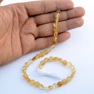 Natural Citrine Shaded Yellow Round Button Beads, 6mm/7mm/8-9mm Faceted Citrine Straight Drill Gemstone Beads, 12 Inch Strand, GDS2107