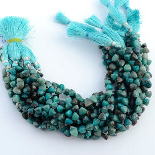 Chrysocolla Faceted Trillion Shaped Briolette Beads, 6.5mm to 7mm Shaded Chrysocolla Loose Gemstone Beads, Sold As 8 & 4 Inch, GDS2114
