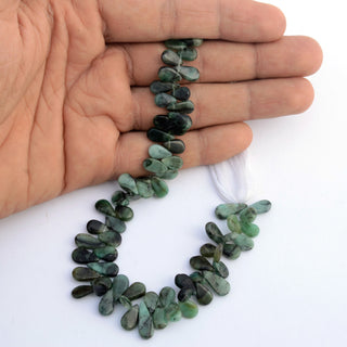 Natural Emerald Smooth Pear Shaped Briolette Beads, 10mm to 14mm Loose Gemstone Green Emerald Beads, Sold As 9 Inch Strand, GDS2116