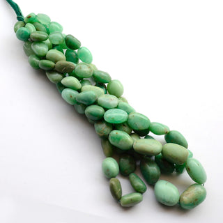 Chrysoprase Smooth Oval Shaped Tumble Briolette Beads, 11mm to 19mm Natural Chrysoprase Tumbles, Sold As 16 Inch Strand, GDS2119