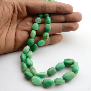 Chrysoprase Smooth Oval Shaped Tumble Briolette Beads, 11mm to 19mm Natural Chrysoprase Tumbles, Sold As 16 Inch Strand, GDS2119