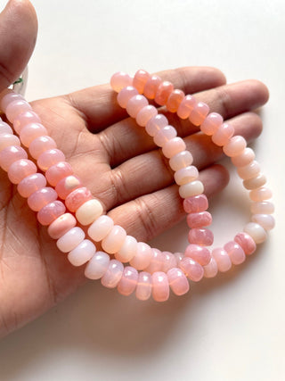 Pink Shaded Peruvian Opal Smooth Rondelle Beads, 8.5mm Peruvian Pink Opal Color Treated Beads, Sold As 16 Inch Strand, GDS2117