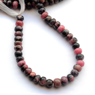 Natural Rhodonite Beads, 8mm To 9mm/ 9mm to 9.5mm Rhodonite Smooth Rondelle Beads, Sold As 8 Inch Strand, GDS2032
