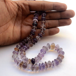Natural Ametrine Plain Smooth Rondelle Beads, 10mm to 12mm Ametrine Loose Gemstone beads, Sold As 9 Inch/18 Inch Strand, GDS2051