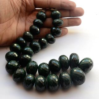 Green Corundum Faceted Rondelle Briolettes Beads, 19mm to 29mm Huge Emerald Color Gemstone Beads, Sold As 10 Inch/20 Inch Strand, GDS2053