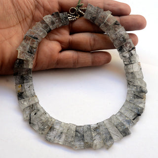 Natural Black Rutile Layout Necklace Bib Necklace Cleopatra 15mm to 30mm 16 Inches Necklace Graduated Collar Necklace For Women, GDS2060