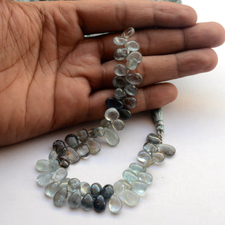 Moss Aquamarine Pear Shaped Smooth Briolettes Beads, 8mm to 10mm/9mm to 12mm Natural Moss Aquamarine Loose Gemstones, 9 Inch Strand, GDS2063