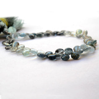 Moss Aquamarine Heart Shaped Smooth Briolettes Beads, 6mm And 7mm to 7.5mm Natural Moss Aquamarine Loose Gemstones, 9 Inch Strand, GDS2064