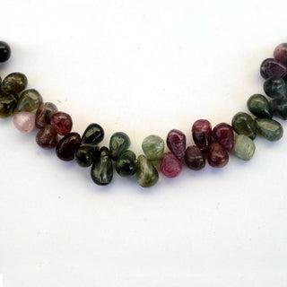 Multi Tourmaline Drop Shaped Smooth Briolette Beads, 5mm to 7mm/7mm to 9mm Green/Pink Tourmaline Beads, Sold As 10 Inch Strand, GDS2074