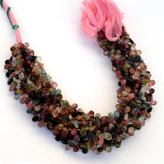 Multi Tourmaline Pear Shaped Smooth Briolette Beads, 5mm to 6mm/6mm to 7mm Green/Pink Tourmaline Beads, Sold As 9 Inch Strand, GDS2075