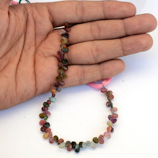 Multi Tourmaline Pear Shaped Smooth Briolette Beads, 5mm to 6mm/6mm to 7mm Green/Pink Tourmaline Beads, Sold As 9 Inch Strand, GDS2075