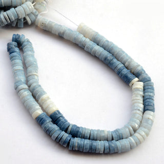 Natural Peruvian Blue Opal Shaded Faceted Tyre Rondelle Beads, 7mm Blue Opal Heishi Loose Gemstone Beads, 8 Inch/16 Inch Strand, GDS2084