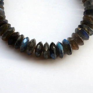 Natural Labradorite German Cut Faceted Rondelle Beads, 10mm to 11mm/11mm to 12mm Black Moonstone Loose Gemstone, 8 Inch Strand, GDS2081