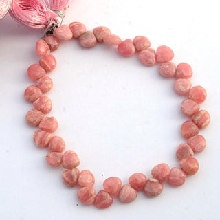 Natural Rhodochrosite Smooth Heart Shaped Briolette Beads, 7mm Pink Rhodochrosite Gemstone Beads, Sold As 8 Inch Strand, GDS2096