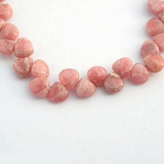 Natural Rhodochrosite Smooth Heart Shaped Briolette Beads, 7mm Pink Rhodochrosite Gemstone Beads, Sold As 8 Inch Strand, GDS2096