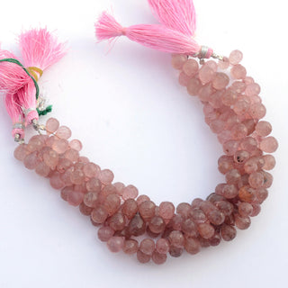 Natural Pink Strawberry Quartz Faceted Teardrop Briolette Beads, 9mm to 10mm Strawberry Quartz Gemstone Beads, 8 & 4 Inch Strand, GDS2103