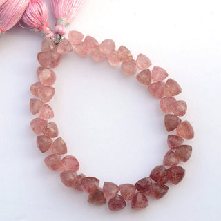 Natural Pink Strawberry Quartz Faceted Teardrop Briolette Beads, 9mm to 10mm Strawberry Quartz Gemstone Beads, 8 & 4 Inch Strand, GDS2103