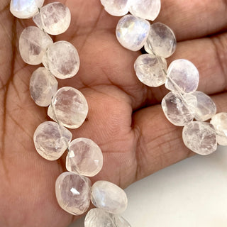 Natural White Rainbow Moonstone Heart Shaped Faceted Briolette Beads, 7mm to 8mm Rainbow Moonstone Beads, Sold As 10 Inch Strand, GDS2127