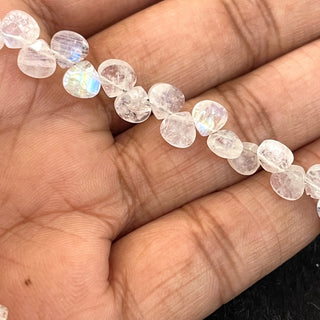 Natural White Rainbow Moonstone Heart Shaped Faceted Briolette Beads,  5mm to 5.5mm Rainbow Moonstone Beads, Sold As 10 Inch Strand, GDS2128