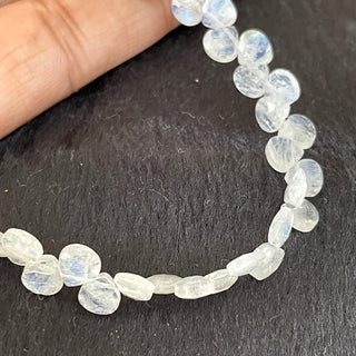 Natural White Rainbow Moonstone Heart Shaped Faceted Briolette Beads,  5mm to 5.5mm Rainbow Moonstone Beads, Sold As 10 Inch Strand, GDS2128